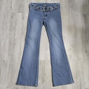 Vintage Y2K Gasoline Low Rise Flared With Belt Denim Blue Jeans Womens Size 7